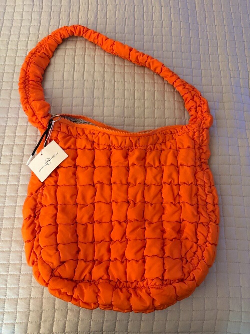 NWT Pretty Simple Carmen Quilted Hobo Tote Bag Bright Orange